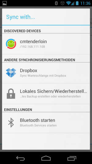 Abbildung 6: Als Synchronisieruns-Methode steht der direkte Abgleich oder Cloud-Speicherdienste zur Verfügung.