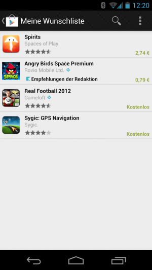 Auf der Wunschliste finden Sie nun alle Ihre markierten Apps wieder.