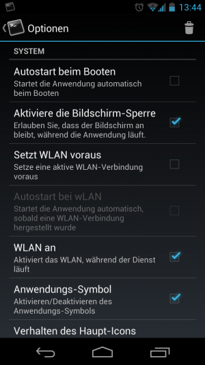 Abbildung 5: In der Standardkonfiguration deaktiviert sich SSHDroid sobald man das WLAN verlässt.