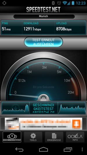 Abbildung 2: In München surften wie mit bis zu 18 MBit/s im LTE-Netz von Vodafone.