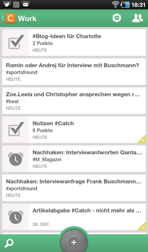 Abbildung 2: Die verschiedenen Text- und Checklisten, Termin-Erinnerungen, Fotos sowie Audiomitschnitte laufen innerhalb der Boxen in einem Ideen-Stream zusammen.