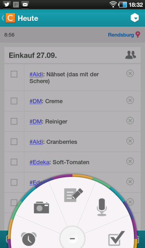 Abbildung 4: Auf dem aufklappbaren Capture Wheel stehen die unterschiedlichen Notizarten jederzeit bereit.