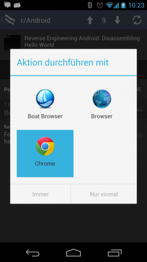Abbildung 9: Können mehrere Apps mit einem Event umgehen, dann erscheint der App-Chooser.