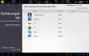 Abbildung 2: Sichern Sie ihre Apps und deren Daten mit dem vorinstallierten Backup-Tool.