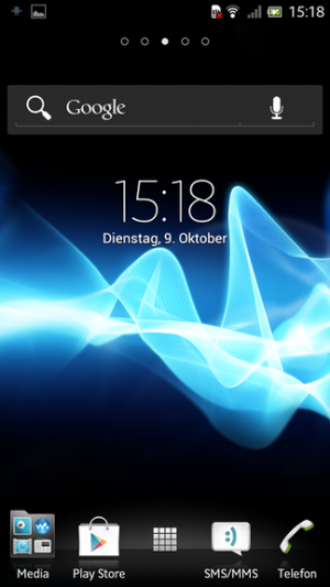Abbildung 1: Der Homescreen des Xperia ion im typischen Sony-Look.