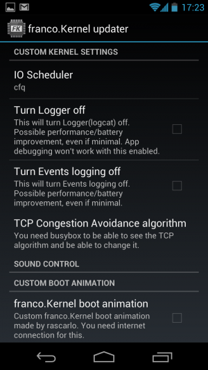 Franco Kernel Updater liefert detaillierte Infos zu Spannung und Frequenz.