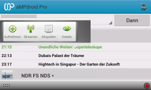 Abbildung 10: Aus dem EPG können Sie eine Aufnahme starten, bzw. planen oder die aktuelle Sendung per Stream ansehen.