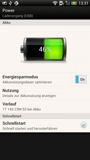 Abbildung 2: Auch ohne den Energiesparmodus übersteht das One X+ zwei Arbeitstage.