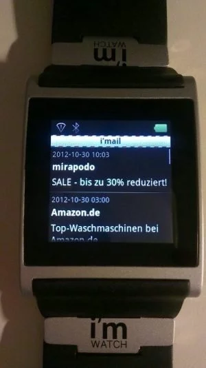 Abbildung 4: Bei den E-Mails zeigt die i'm Watch nur den Absender und den Titel an.