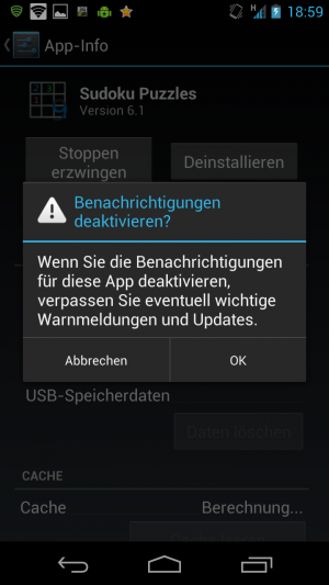 Abbildung 2: Ab Android 4.1 lasen sich alle Benachrichtigungen und somit auch Push-Anzeigen stoppen.