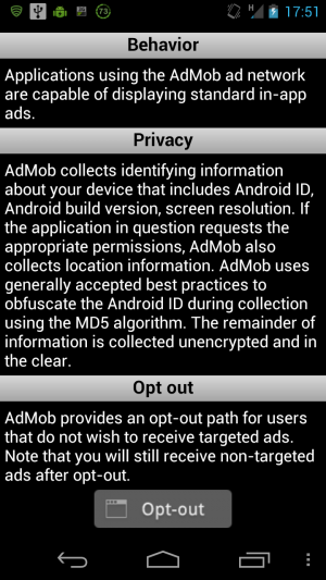 Abbildung 5: Das Deaktivieren der Werbung funktioniert bei einigen Diensten wie AdMob durch Opt-out.