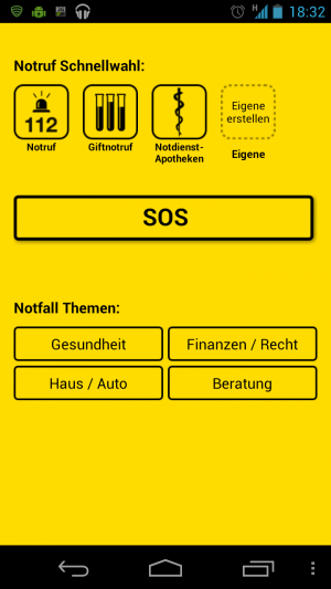 Abbildung 7: Die Notfall App der Gelben Seiten bietet mehr als Notruf 112 und Giftnotruf.