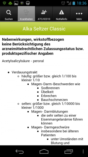 Abbildung 10: Die Auflistung der Nebenwirkungen eines Medikaments in Arznei Aktuell.