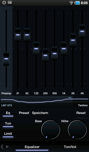 Abbildung 3: Prunkstück von Poweramp ist der grafische Equalizer inklusive Höhen- und Basskontrolle.