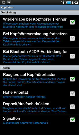 Abbildung 5: Konkurrenzlos umfangreich sind die Headset- beziehungsweise Kopfhörer-Einstellungen von Poweramp.