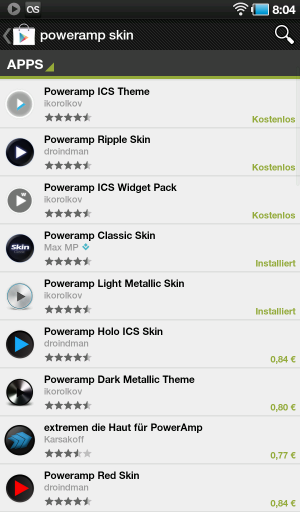 Abbildung 6: Nachschub gesichert: Zusätzliche Skin-Designs für Poweramp finden sich im Google Play Store.