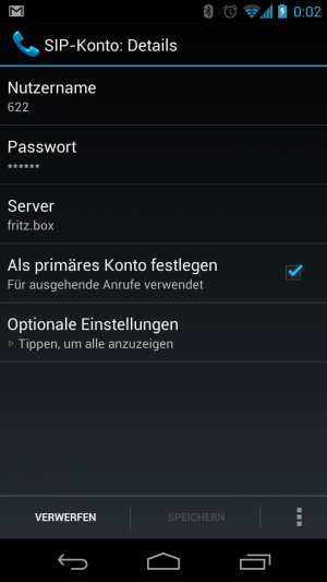 Abbildung 5: Die Daten hatten Sie beim Anlegen des VoIP-Kontos in der Fritzbox vergeben.