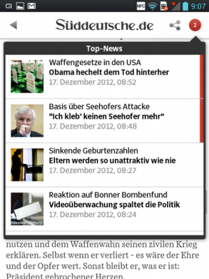 Top-News: Die App zeigt an, wenn neue Beiträge erschienen sind.