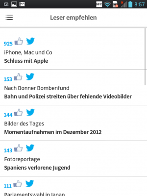 Empfehlungen von Lesern führt die App getrennt auf.