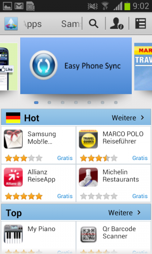Abbildung 2: Neben Google Play ist auf dem Smarphone auch der Samsung-eigene App Store vorinstalliert.