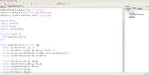 Abbildung 5: Ein Teil des Codes unseres Apple Shooters im Quelltext-Editor.