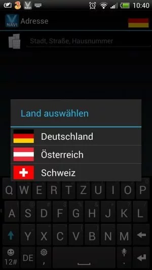 Abbildung 4: Beim ersten Start fordert V-Navi zum Download der DACH-Länder auf.