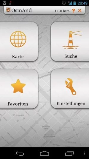 Abbildung 8: Vier Menüpunkte. Mehr benötigt Osmand nicht um alles zu vereinen.