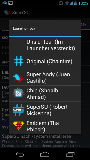 Ab Version 1.0 stehen mehrere SuperSU-Icons zur Auswahl.