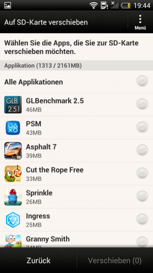 Dieser Screenshot stammt vom HTC One X mit Android 4.1. Das Handy hat keinen MicroSD-Slot.