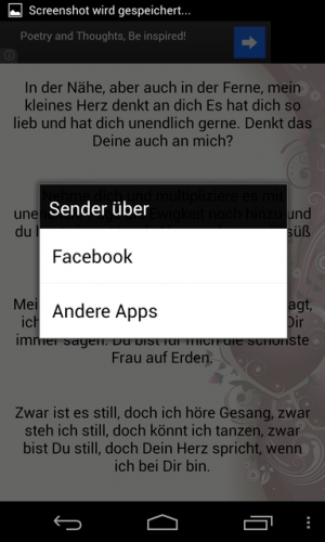 Die Sprüche und Gedichte lassen sich sehr einfach und mit allen Apps teilen.