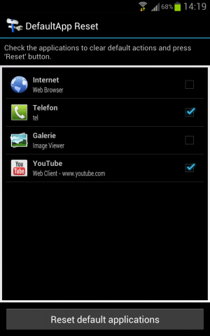 Abbildung 7: Default App Reset listet alle Standard-Apps des Systems komfortabel auf.