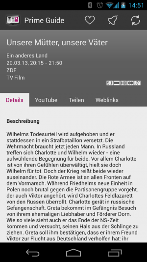 Ein Klick auf eine Sendung lieferte detaillierte Informationen zum Programm.