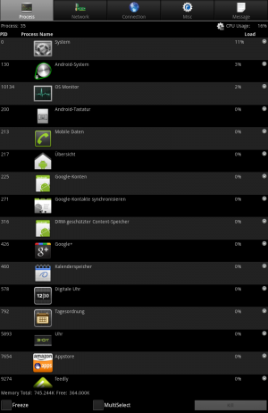 Abbildung 3: Über die kostenlose App OS Monitor finden Sie heraus, welche App die CPU zu stark belastet.