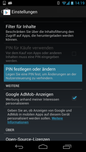 Abbildung 3: Durch die PIN-Nummer geschützt, können Apps nicht mehr ohne weiteres Zutun installiert werden.