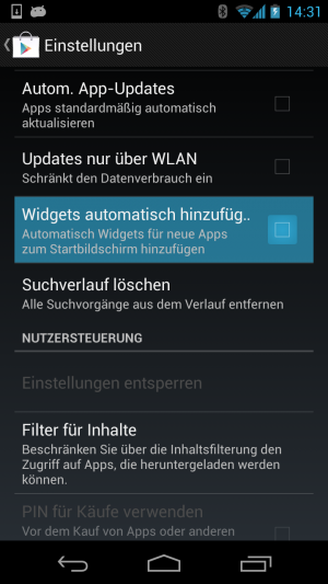 Abbildung 5: Verbieten Sie Apps nach der Installation automatisch Widgets auf dem Homescreen abzulegen.