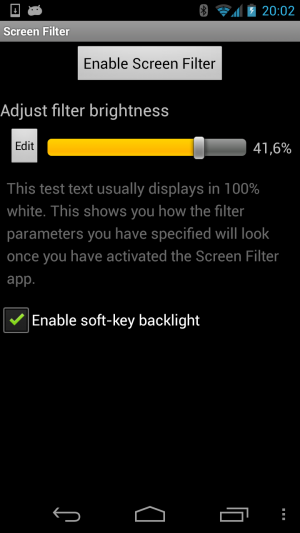 Abbildung 7: Der Screen Filter dunkelt das Display zusätzlich ab, so dass es sich im Bett besser liest.