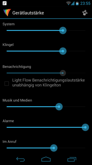 Abbildung 5: Mit Light-Flow lässt sich auch die Lautstärke der Benachrichtigungen gleich einstellen.