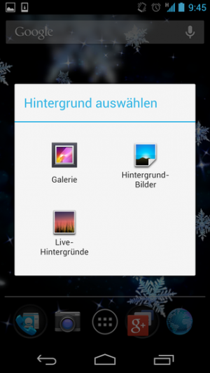 Abbildung 11: Das Hintergrundbild ändern Sie bei Android 4 über einen langen Druck auf den Homescreen.