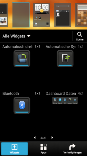Abbildung 12: HTC löst das Hinzufügen neuer Widgets von allen Herstellern am elegantesten.