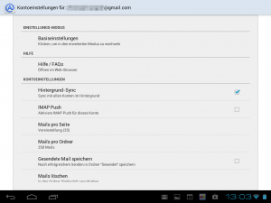 Abbildung 3: IMAP Push bewirkt, dass Auqa Mail permanent einen Kanal zum Mail-Server offen hält.