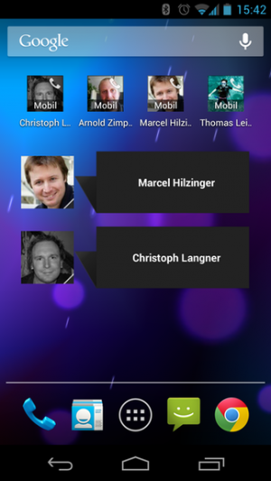 Abbildung 8: Die Direktwahl- und Kontakte-Widgets packen ausgesuchte Kontakte direkt auf den Homescreen.