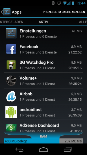 Abbildung 6: Android liefert Ihnen in den Einstellungen eine Liste aller aktiven Apps.