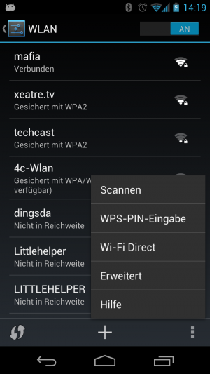 Abbildung 9: Die erweiterten WLAN-Einstellungen wurden leider sehr gut hinter dem Menü-Button verborgen.