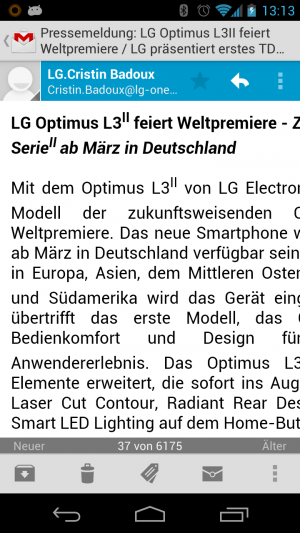 Abbildung 2: Zoomen Sie wie vom Browser gewohnt in den Inhalt einer Mail per Pinch&Zoom.