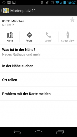 Abbildung 7: Aber auch Google Maps am Android-Handy erlaubt Ihnen das markieren von Orten.