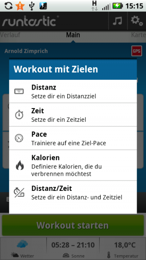 Abbildung 2: Wie wollen Sie trainieren? Teilen Sie es der App mit.