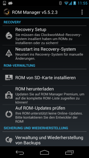 Abbildung 1: Über den ROM-Manager installieren Sie Custom-ROMs und halten das System aktuell.