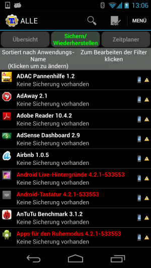Abbildung 3: Titanium Backup sichert Apps und deren Daten zur Wiederherstellung auf einem neuen System.