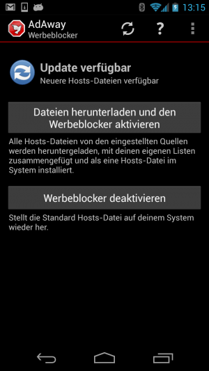 Abbildung 7: AdAway blockiert den Abruf von Werbeanzeigen im Browser wie aber auch in Apps.