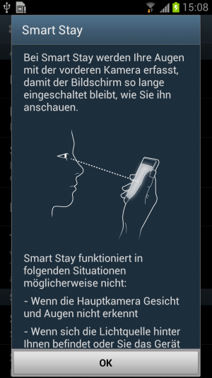 Abbildung 2: Solange Sie auf das Display des Handy schauen schaltet Smart Stay die Stromsparfunktionen des Displays ab.